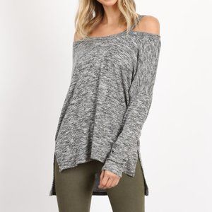 Long Sleeve Cold Shoulder High Low Top